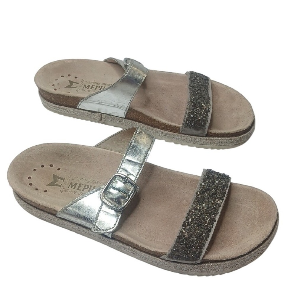 Mephisto Air-Relax Silver Metallic Glitter Buckle Slide Sandals Womens 37 - Picture 3 of 7